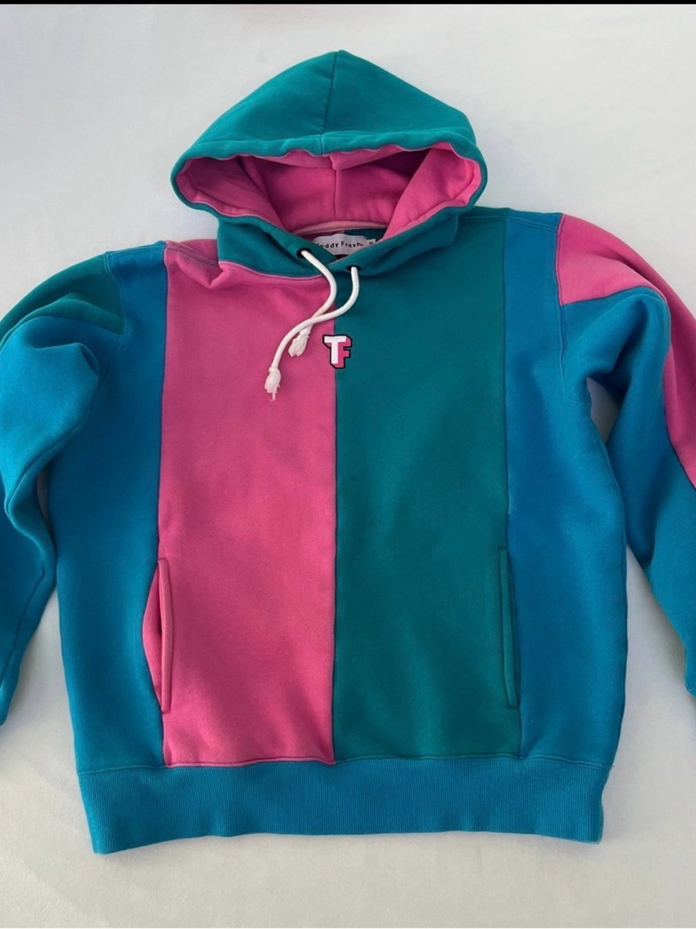 Teddy Fresh Love Colorblock Bubblegum Pink Teal Blue Hoodie Front Logo size M